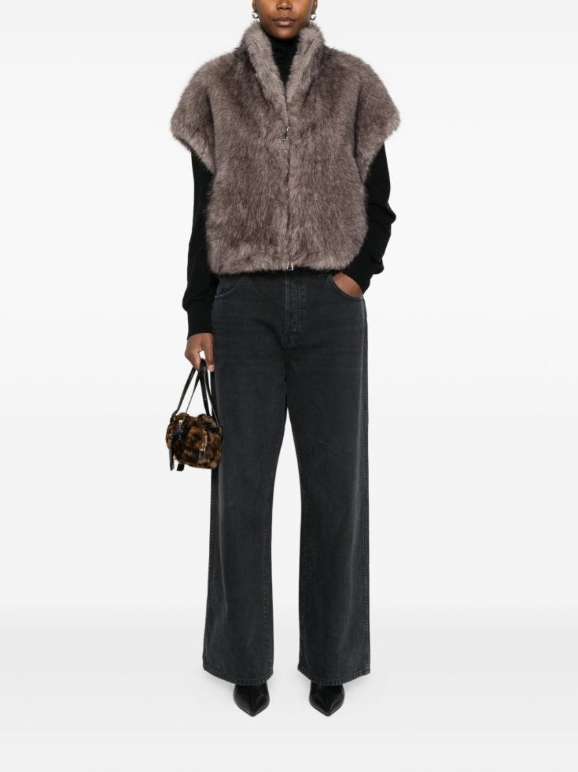 Betta Corradi Short Faux Fur Coat With High Collar