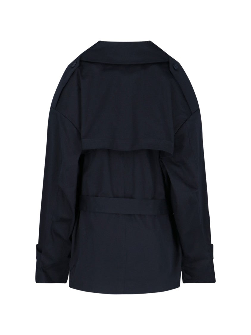The Frankie Shop Navy Blue Cotton "Zurich" Oversized Short Trench Coat