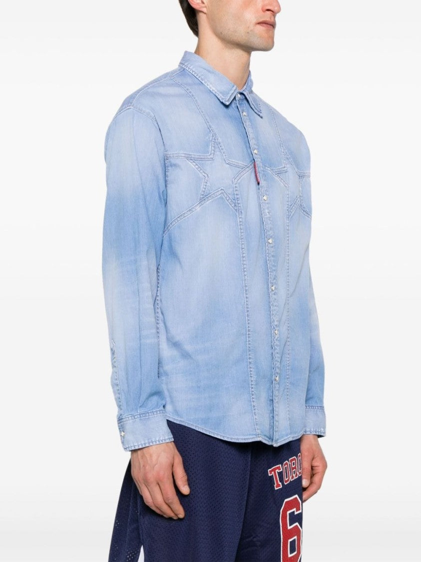 Dsquared2 Light Blue Stretch-Cotton Denim Shirt