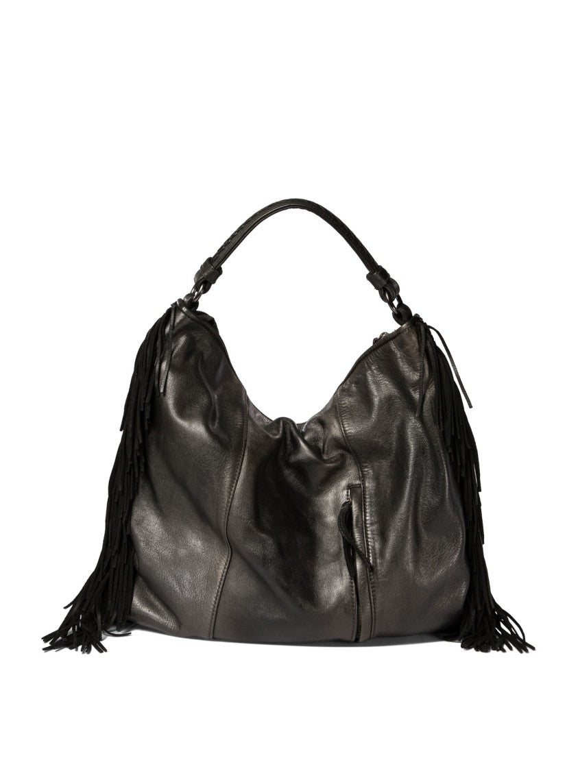 Giancarlo Nevola Smooth Leather Shoulder Bag With Woven Panels And Fringe Detail