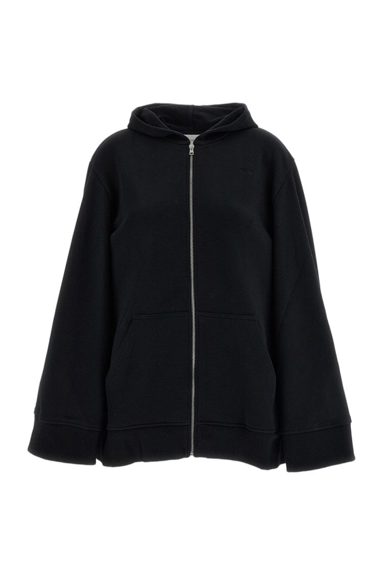 7 For All Mankind Black Brushed Cotton Zip-Up Oversized Hoodie