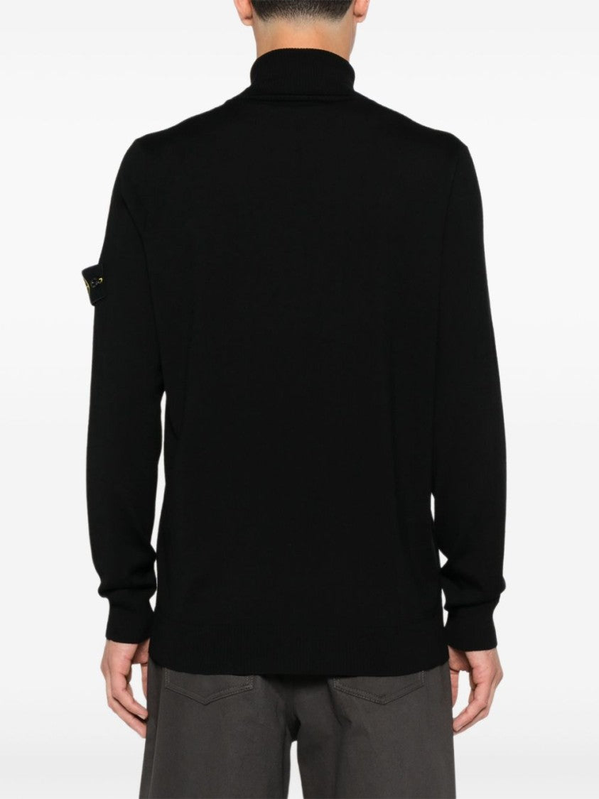 Stone Island Lightweight Pure Wool Turtleneck Sweater With Logo Badge