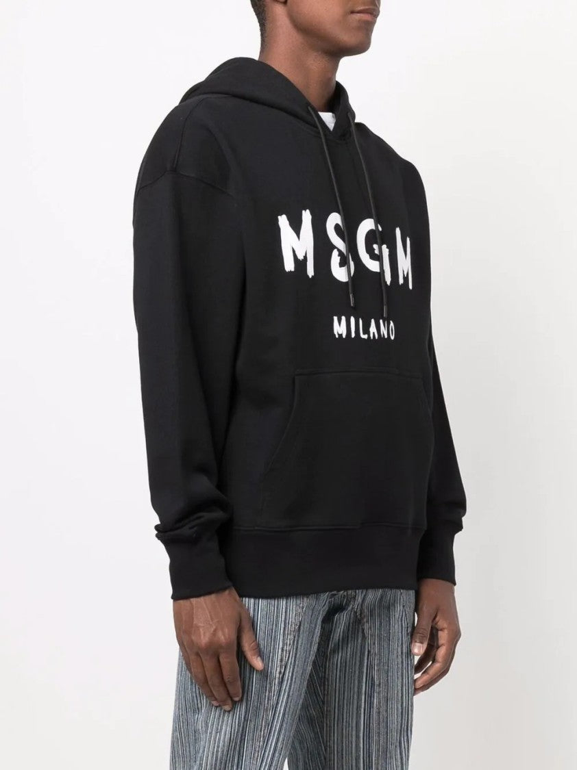 Msgm Relaxed-Fit Black Hoodie With Graphic Logo