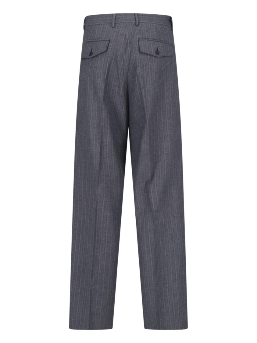 Sunflower Grey Mid-Rise Tailored Wool-Blend Pinstripe Trousers