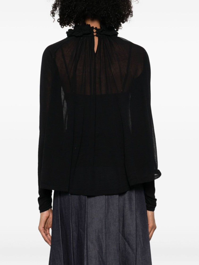 Zimmermann Sheer Black Long-Sleeved Top With Ruffled Neckline
