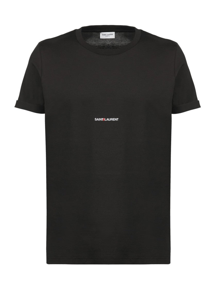 Saint Laurent Cropped Short-Sleeved T-Shirt With Centered Text Logo