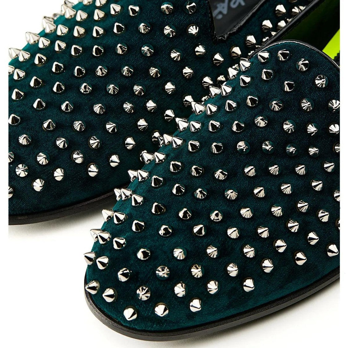 Mimanera Green Studded Velvet Frontman Loafer Shoes