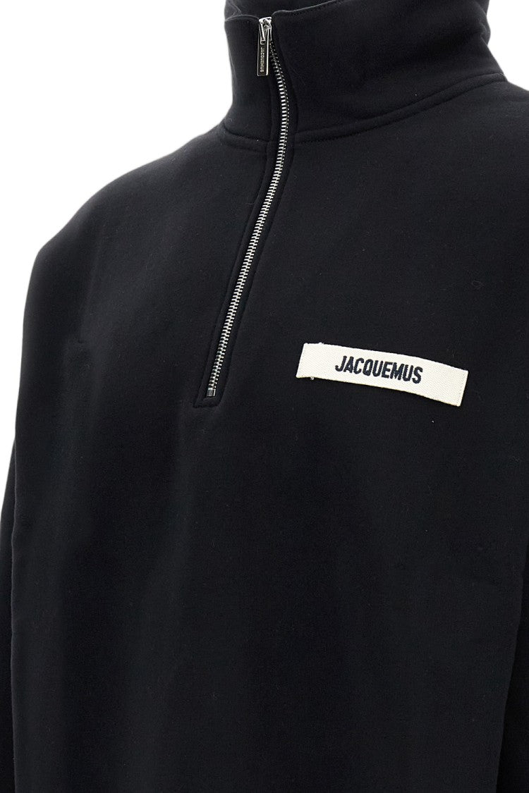 Jacquemus High Neck Zip Sweatshirt With Logo Detail And Gathered Cuffs