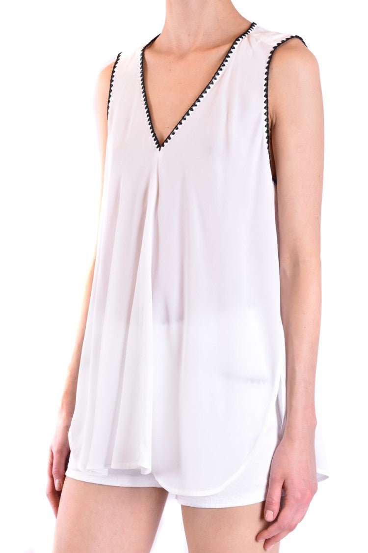 Dondup Sleeveless White Top With Delicate Black Trim