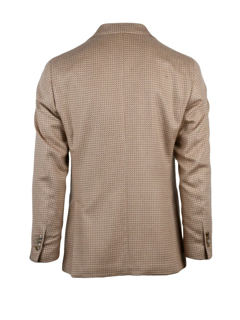 Luigi Bianchi Rounded Houndstooth Pattern Jacket Crafted From Cashmere Silk Blend