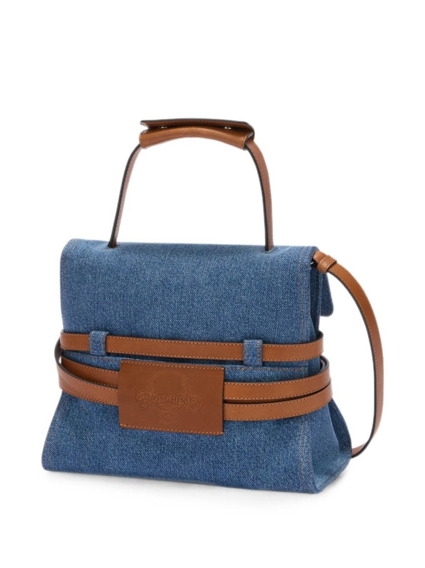 Moschino Blue Denim Leather Strap Handbag