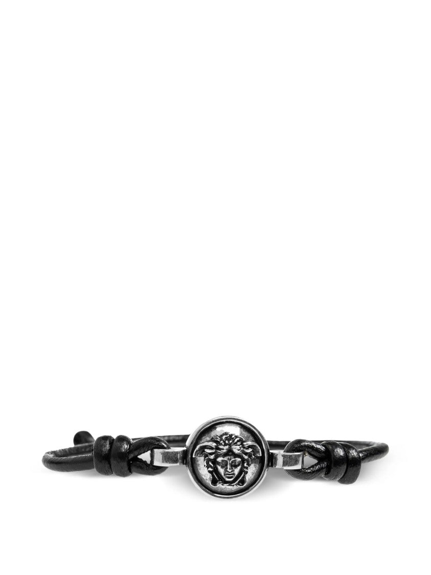 Versace Black Lambskin Leather Bracelet With Medusa Medallion