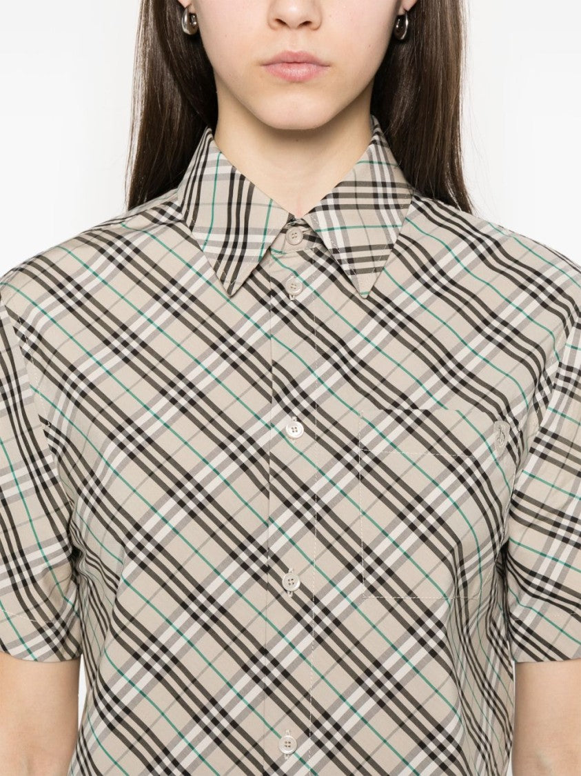Burberry Cropped Plaid Shirt With Collared Neckline