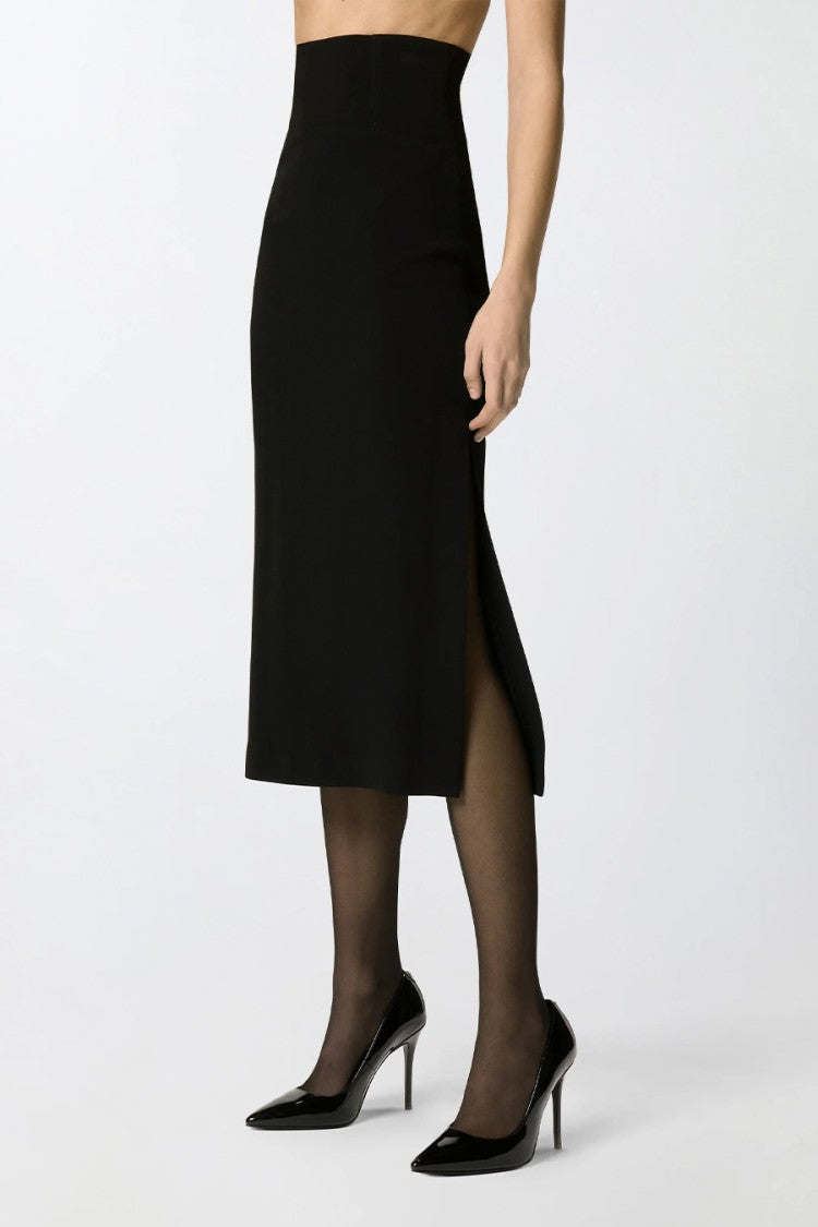 Pinko Black Pera High-Waisted Side Slits Viscose-Blend Pencil Skirt