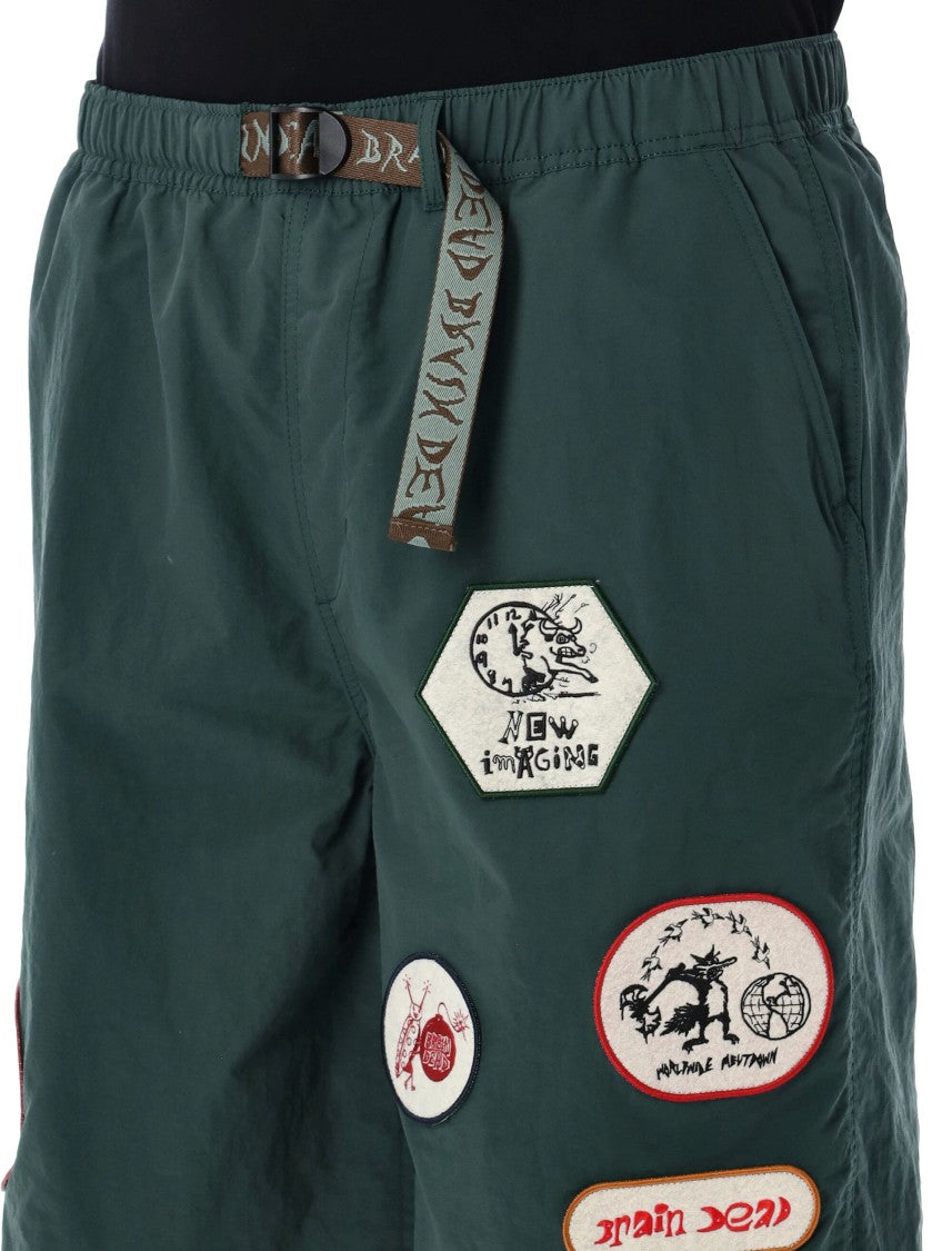 Brain Dead Deep Green Climber Shorts With Adjustable Belt And Embroidered Patches