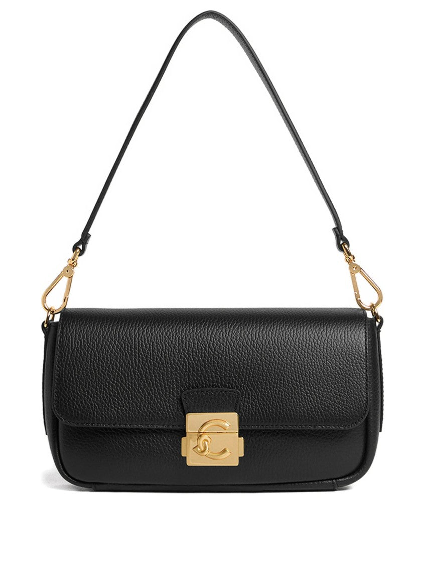 Coccinelle Pebbled Leather Shoulder Bag With Gold Lock Closure