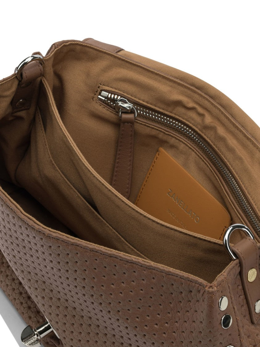 Zanellato Structured Perforated Leather Handbag With Silver-Tone Details