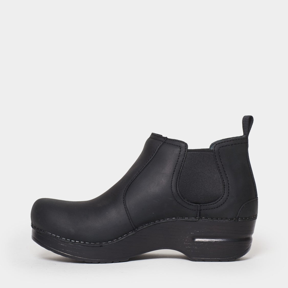 Dansko Ankle Boot With Side Elastics In Black Oiled Leather