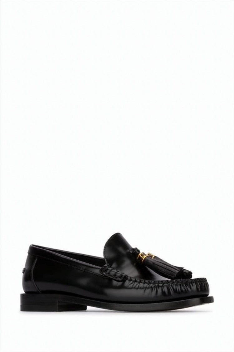 Christian Dior Black Leather Loafers With Moccasin Toe And Gold Accents