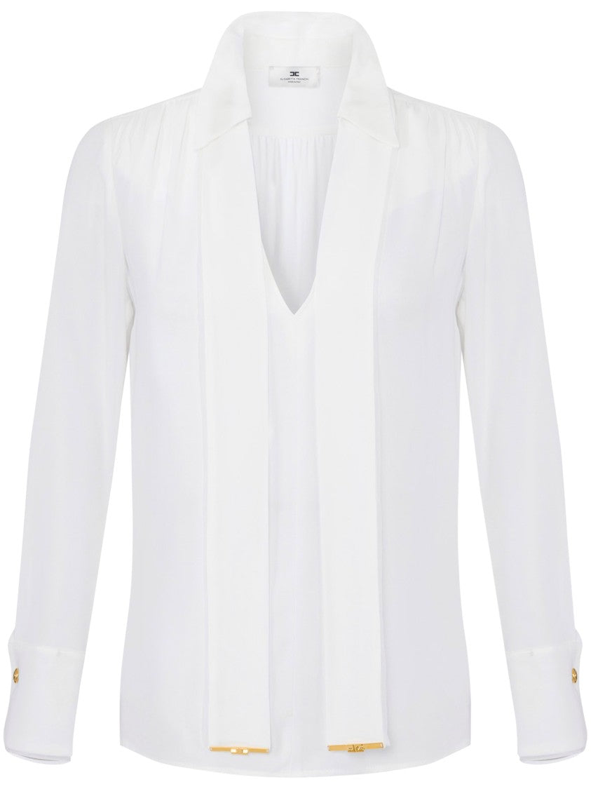 Elisabetta Franchi V-Neck Blouse With Scarf Panels And Gold-Tone Buttons