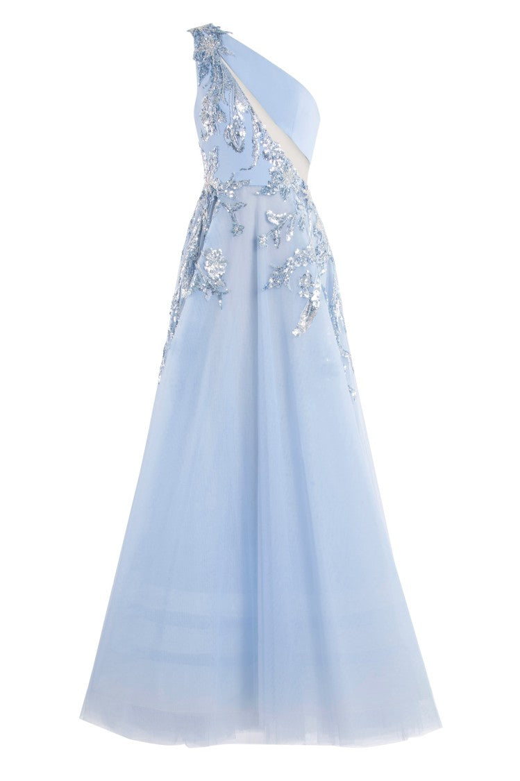 Saiid Kobeisy Tulle Beaded Dress With Floral Beading