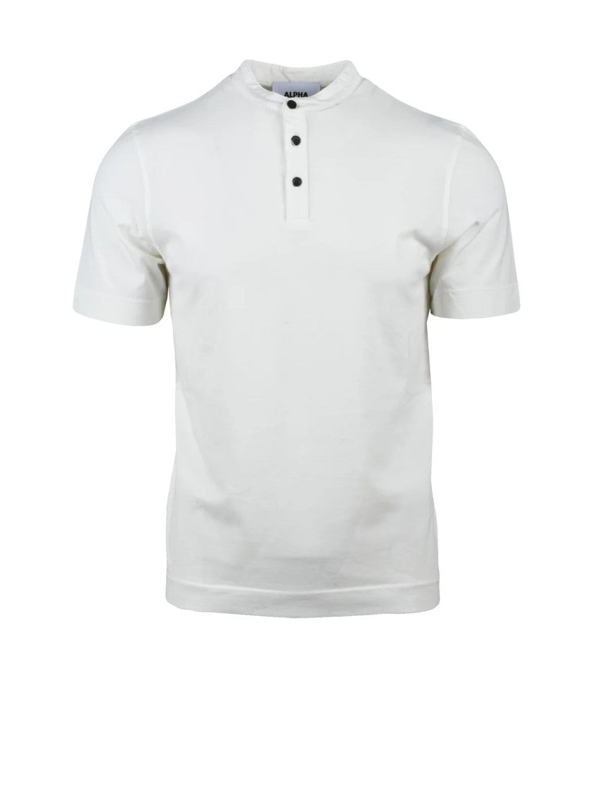 Alpha Studio White Cotton Elastane Serafino T-Shirt