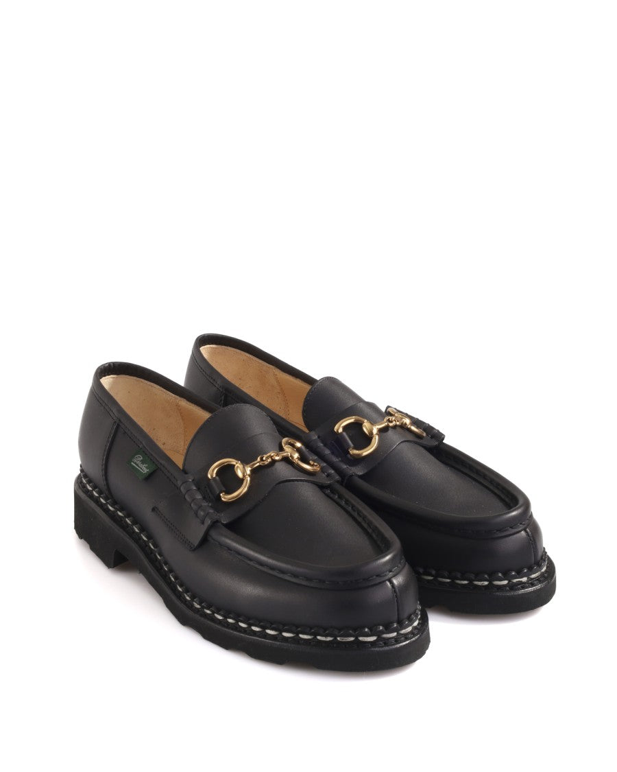 Paraboot Black Leather Loafers With Rounded Toe
