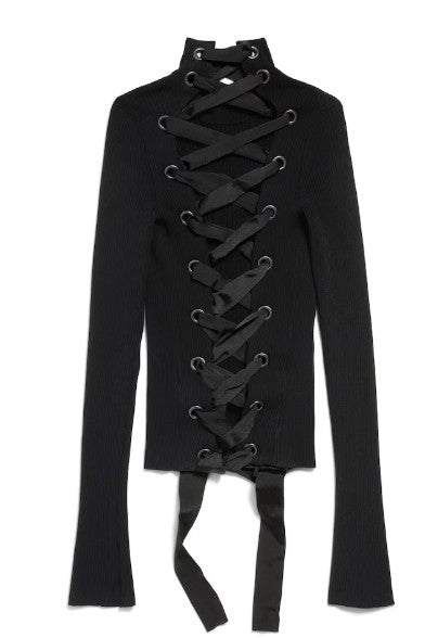 Balenciaga Fitted Black Sweater With Ribbed Texture