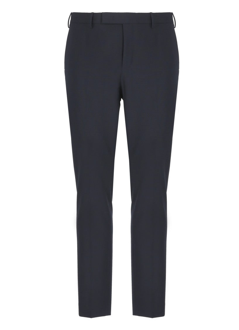 Pt Torino Navy Blue Virgin Wool Trousers