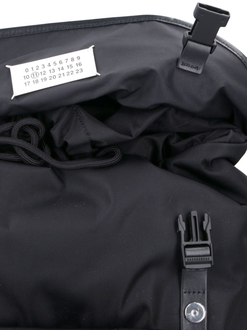Maison Margiela Black Leather Backpack With Embroidered Logo