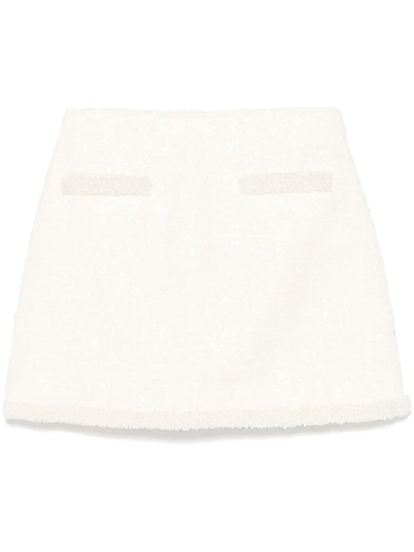 Self-Portrait Boucle Pearl-Trim Mini Skirt