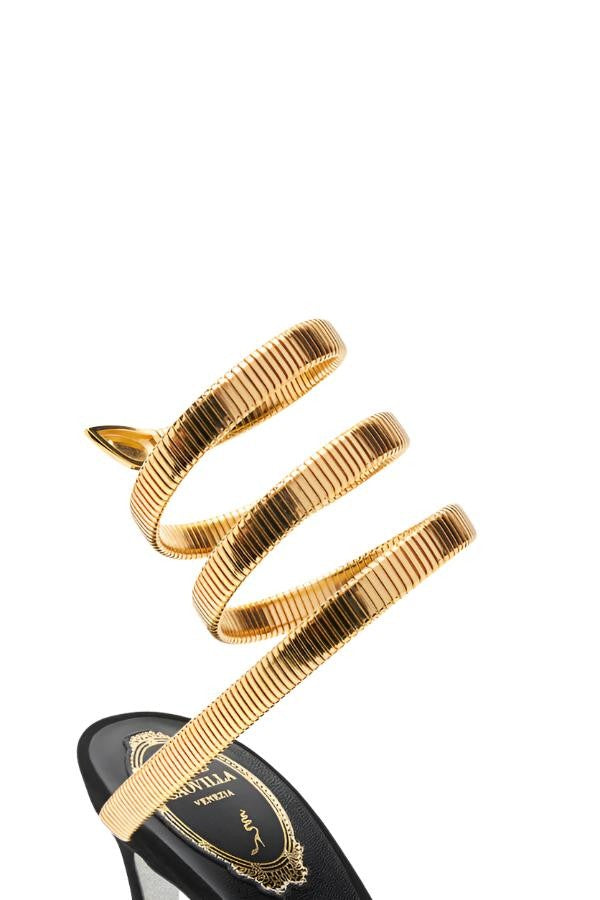 René Caovilla Juniper Black And Gold Sandal