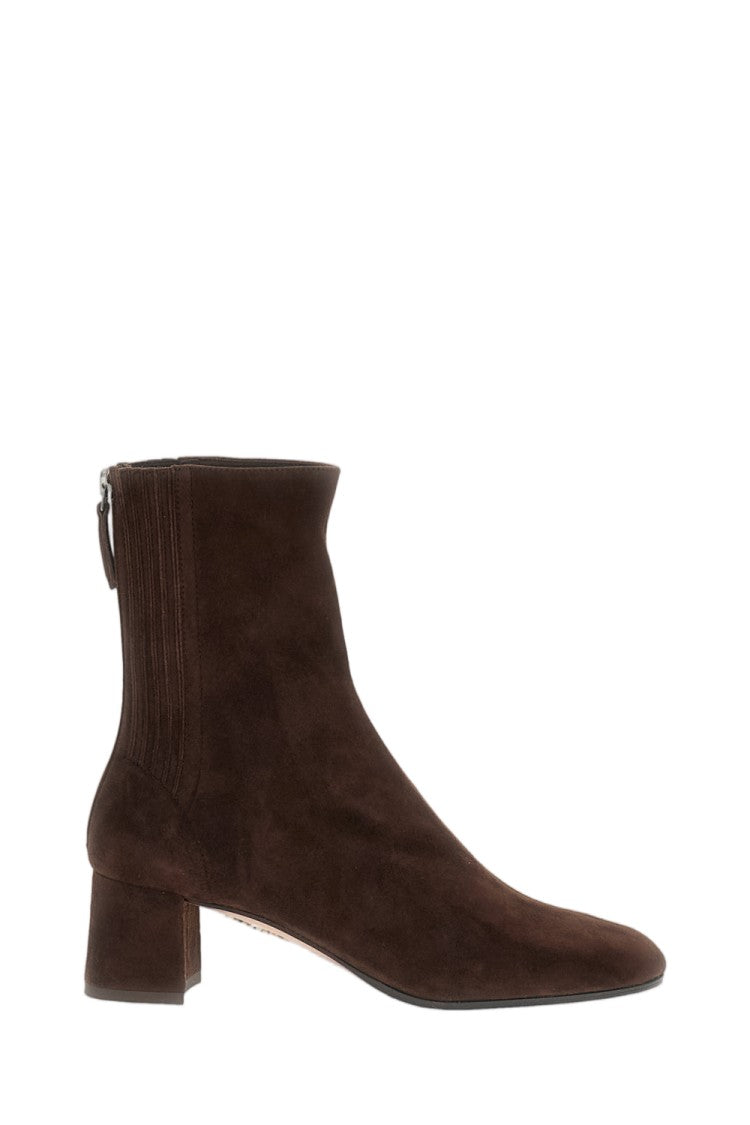 Aquazzura Classic Suede Leather Booties With Back Zip Closure