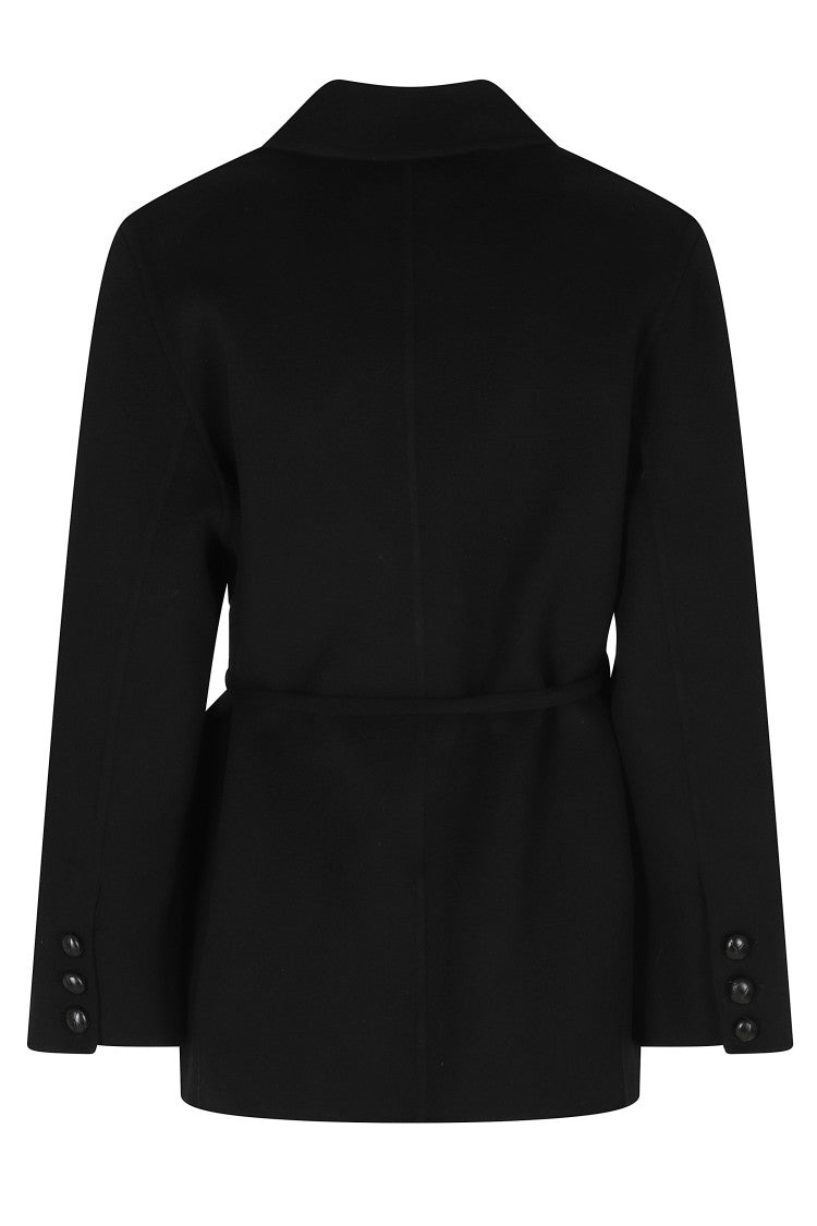 Semi Couture Black Corine Belted Tailored Virgin Wool Coat
