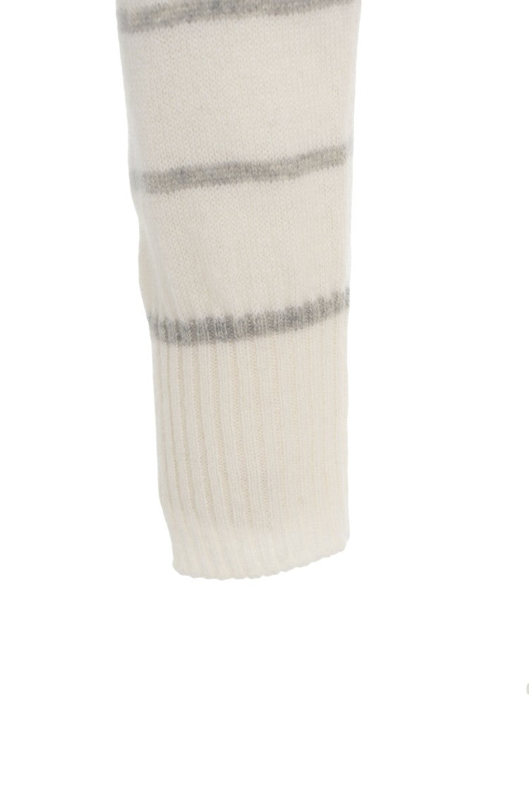 Mvm Striped Knit Sweater With Classic V-Neck