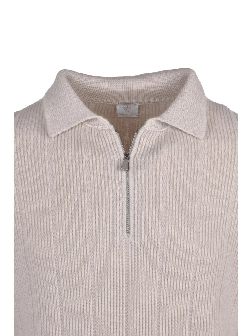 Eleventy Zip Neck Cashmere Sweater With Ribbed Knit Texture