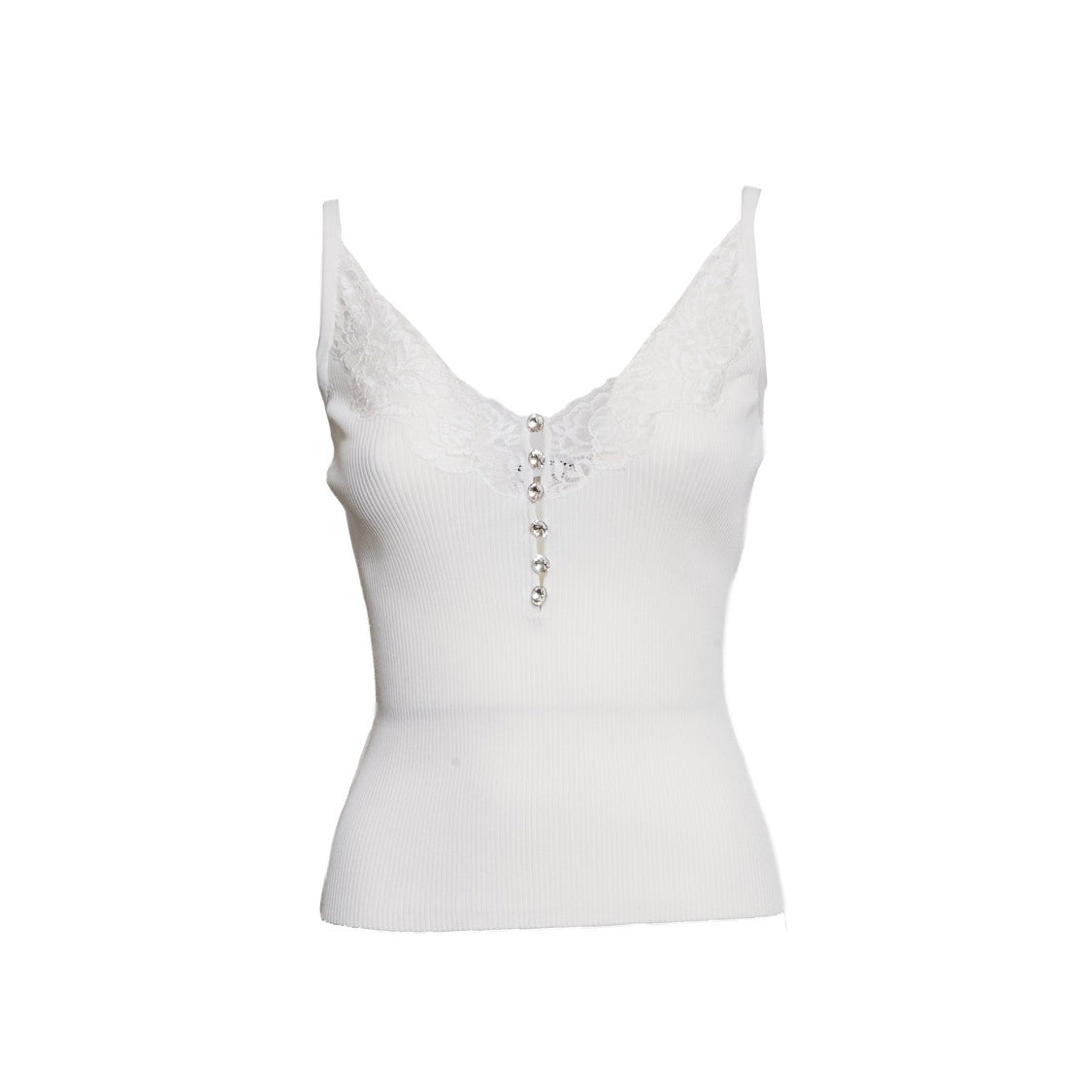 Self-Portrait White Lace Trim Rib Knit Top