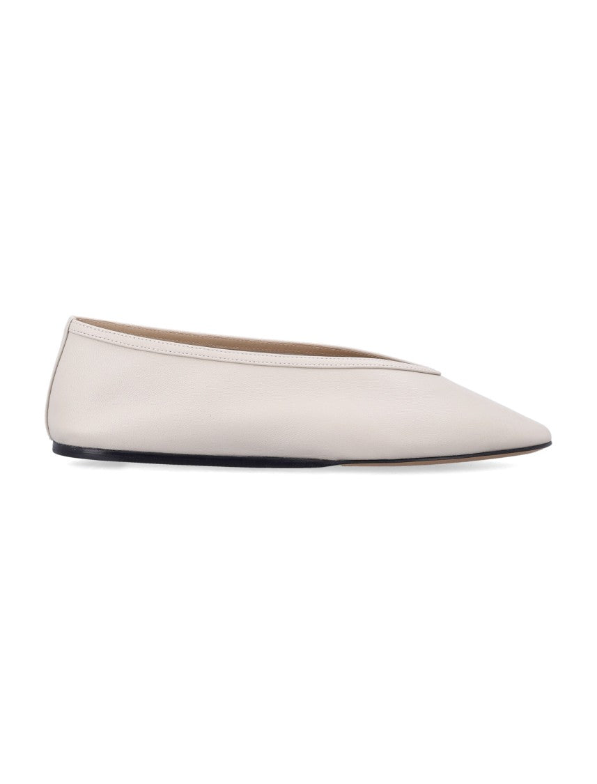 Le Monde Beryl Luna Handsewn Ecru Lambskin Flat Slippers