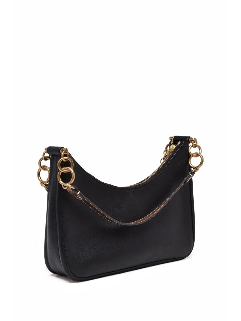 Tory Burch Black Leather Crescent Handbag