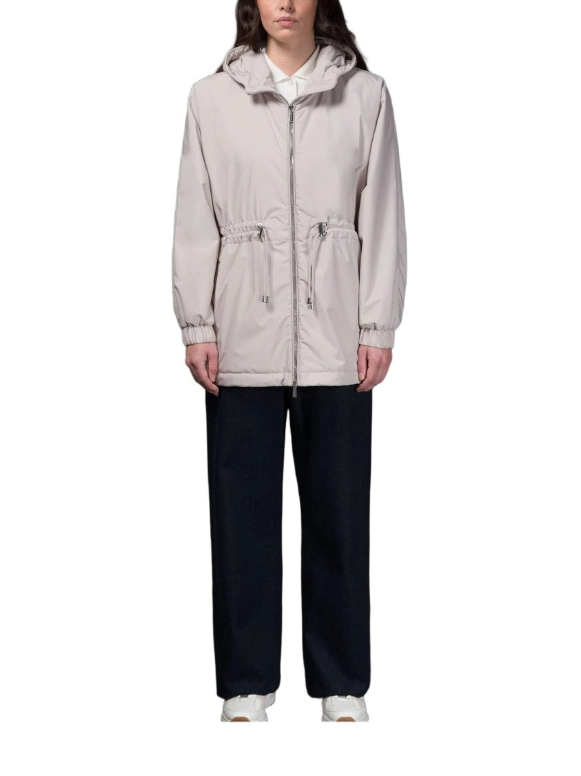 Moorer Neutral Hooded Lightweight Jacket With Adjustable Drawstrings