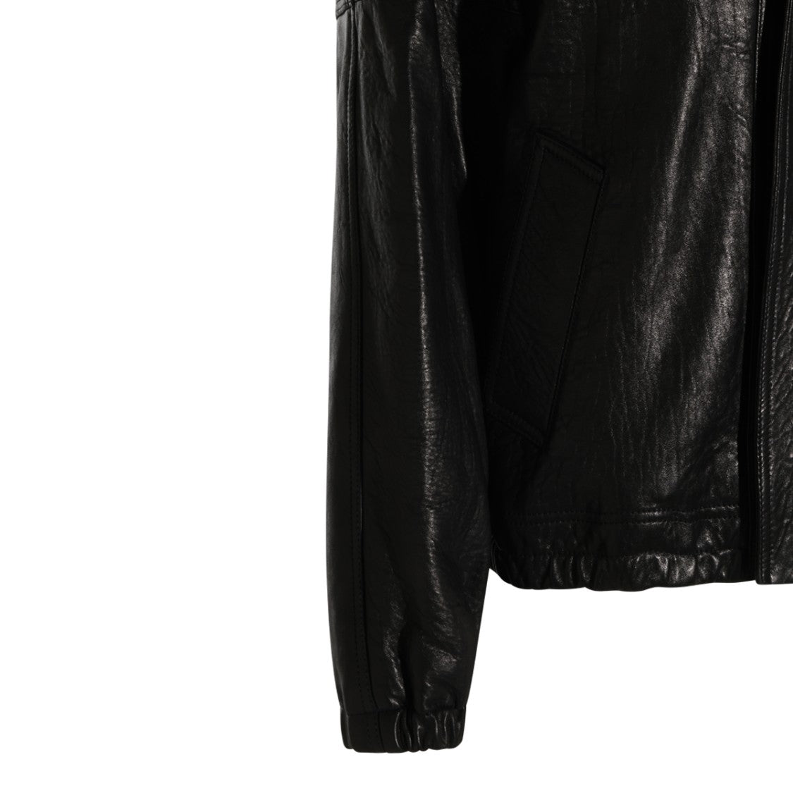 Saint Laurent Black Zip-Up Textured Leather Jacket