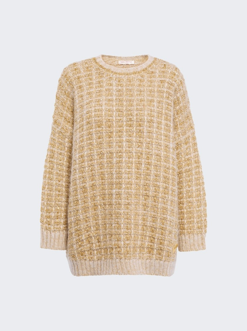 Valentino Textured Knit Crewneck Sweater With Relaxed Fit