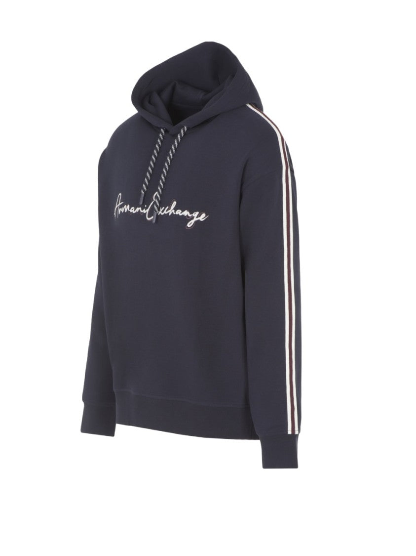 Armani Exchange Blue Hoodie With Contrasting Stripes
