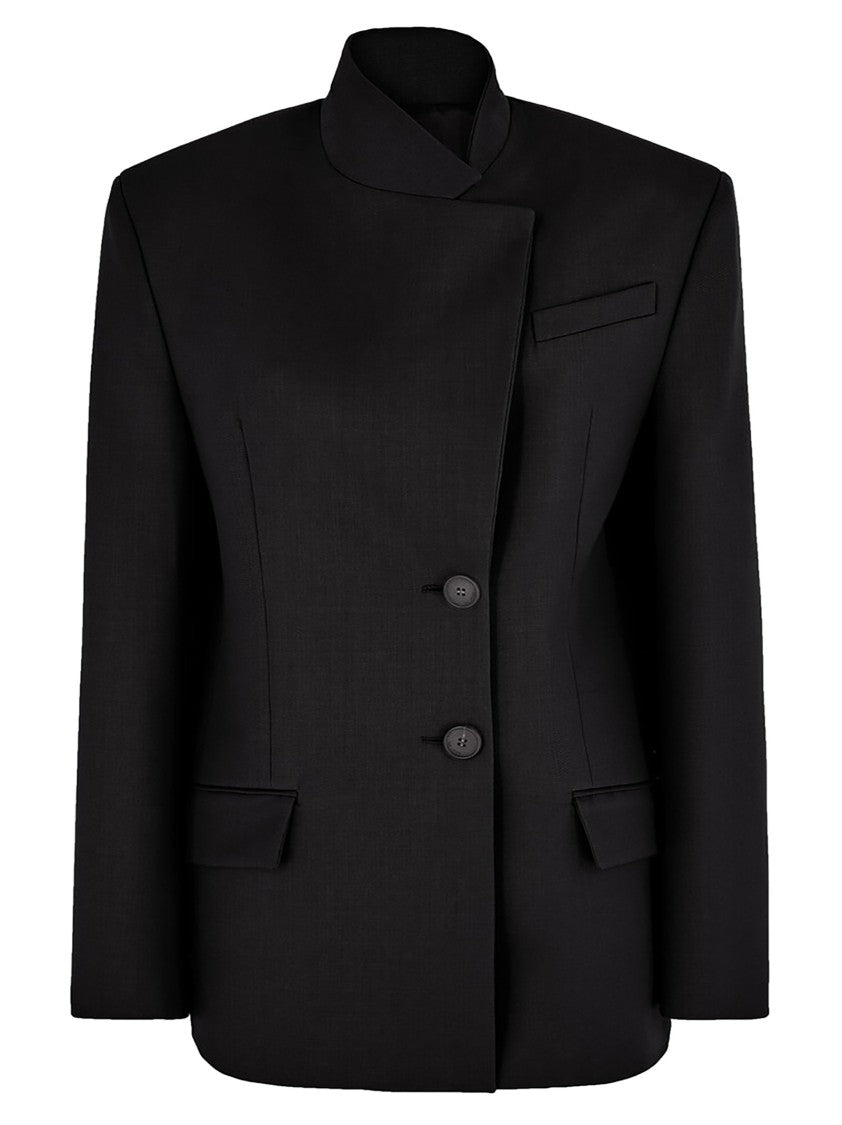 The Attico Single-Breasted Black Wool Gabardine Blazer