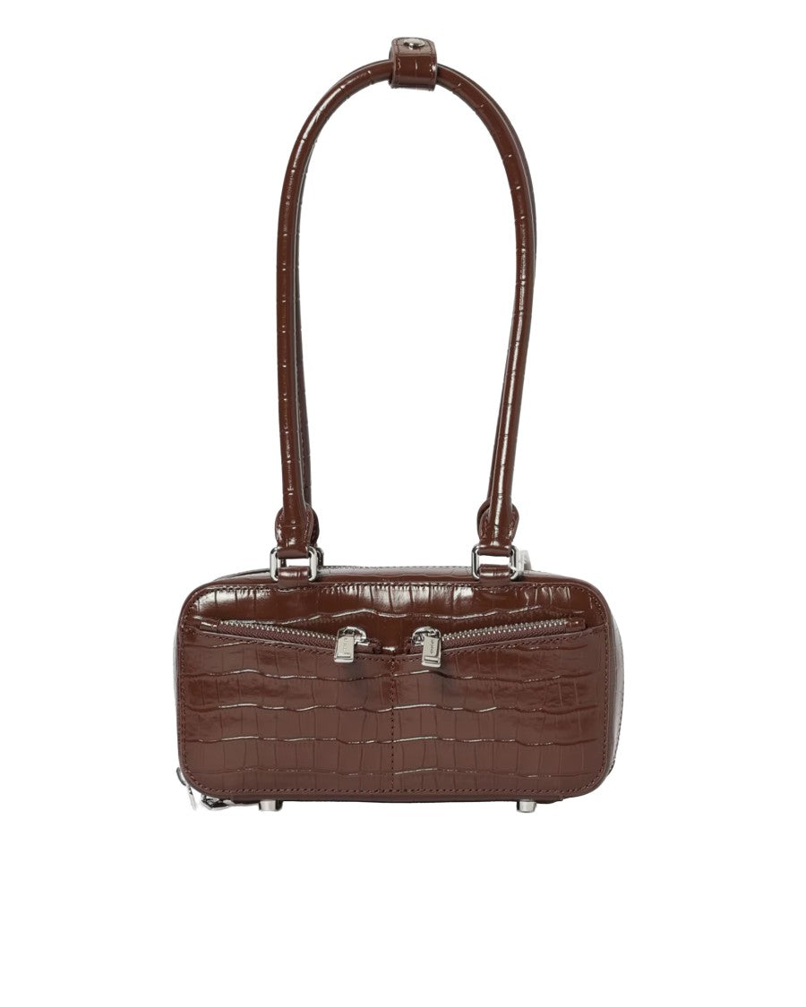 Self-Portrait Compact Crocodile-Effect Brown Shoulder Bag