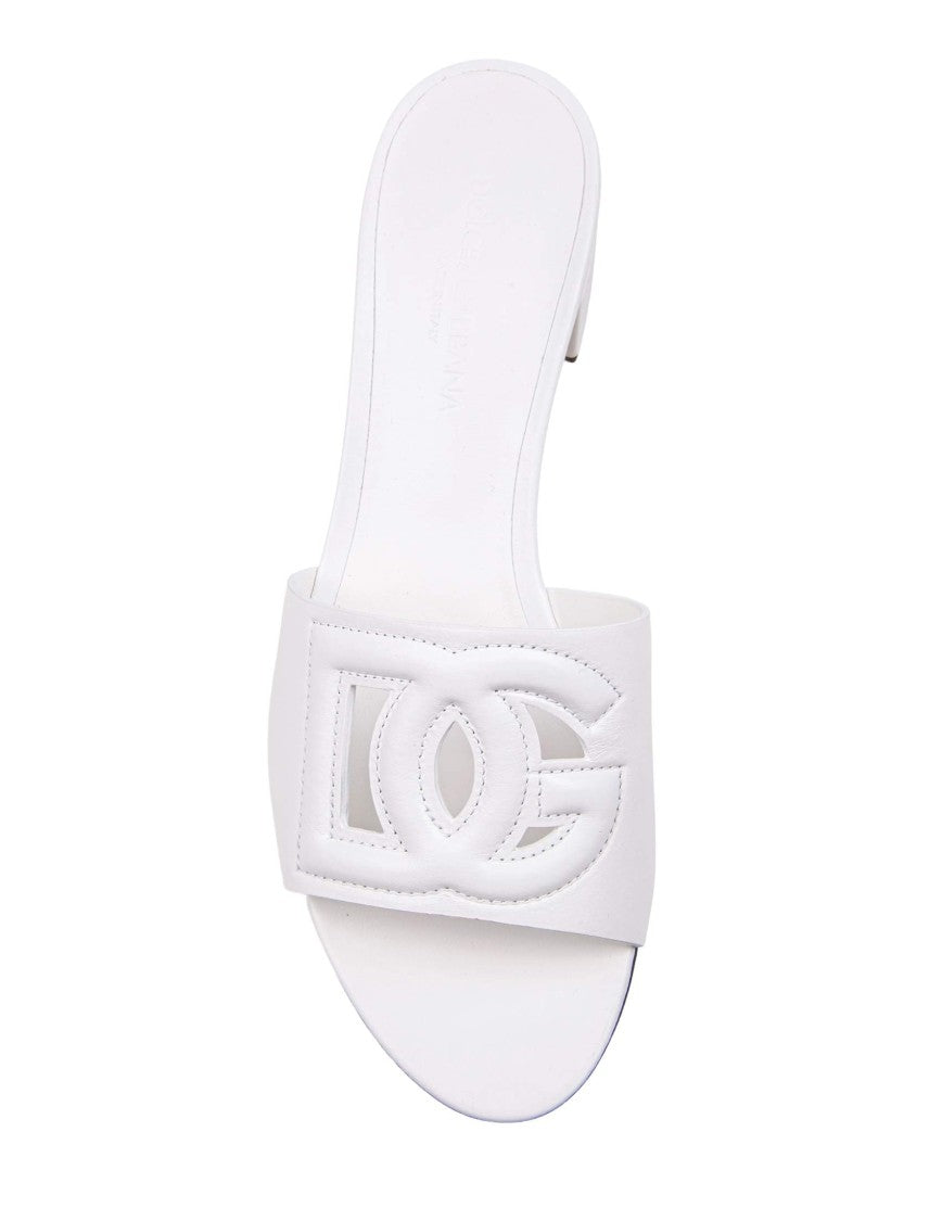 Dolce & Gabbana White Leather Mule With Dg Logo