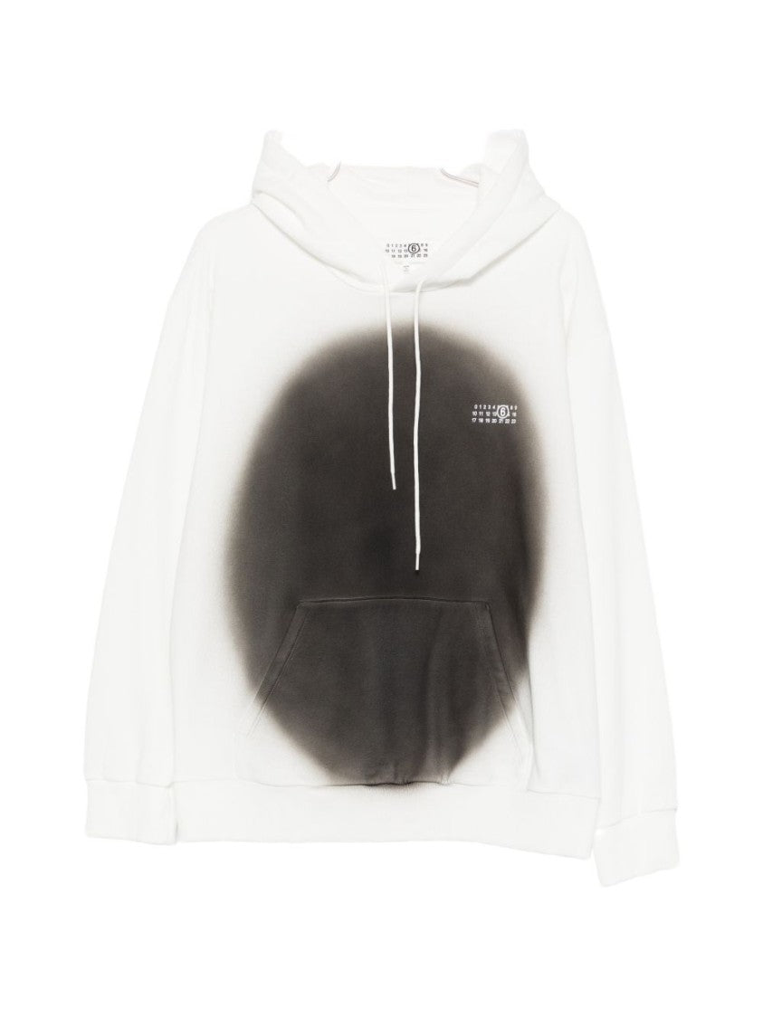 Mm6 By Maison Margiela Relaxed Fit White Hoodie With Diffused Black Pattern