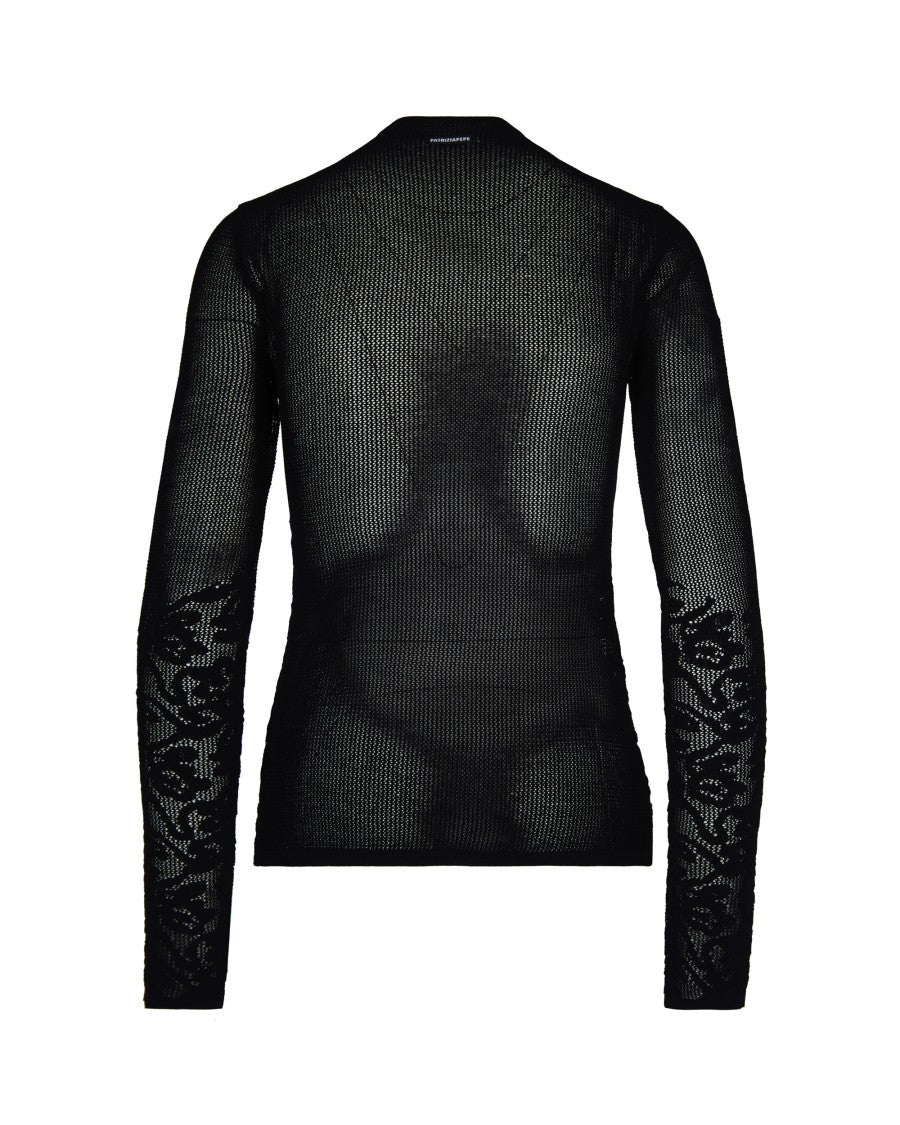 Patrizia Pepe Raw-Cut Turtleneck With Black Lace Effect