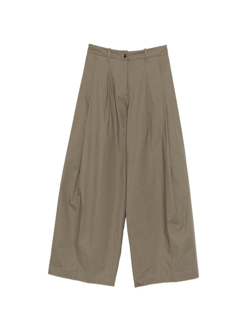 Nine In The Morning Pleated Wide-Leg Brown Trousers With Button Fastening And Belt Loops