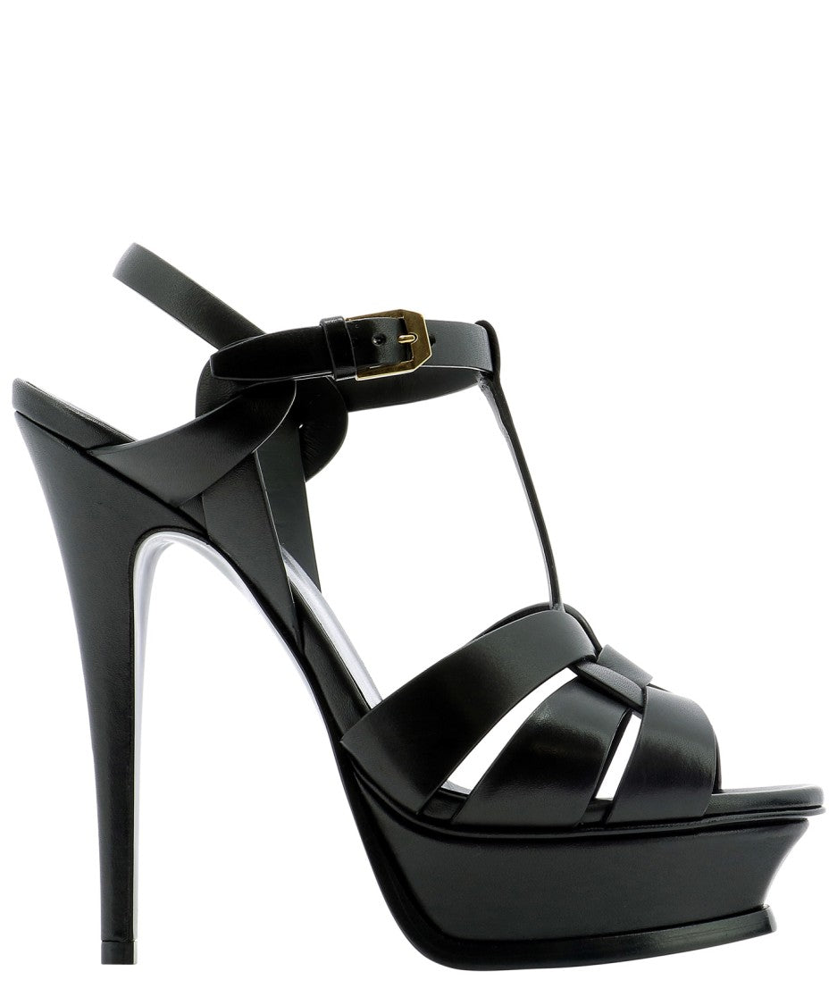 Saint Laurent High-Heeled Platform Sandals With T-Strap Design